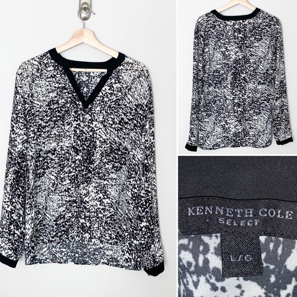 Kenneth Cole Printed Black/White blouse - L - Picture 1 of 7